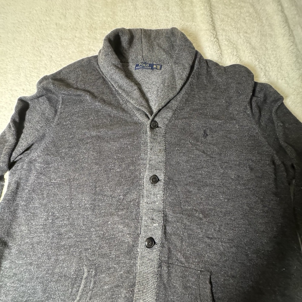Polo Ralph Lauren Men's 2XLT Gray Shawl Collar Cardigan Double Elbow Patch